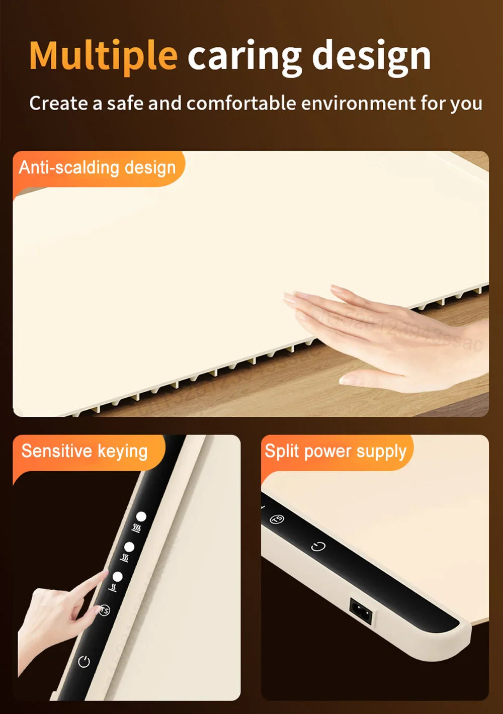 Electric Warming Tray – Foldable Portable Smart Food Warmer Plate with 3 Temperature Settings for Fast Heating