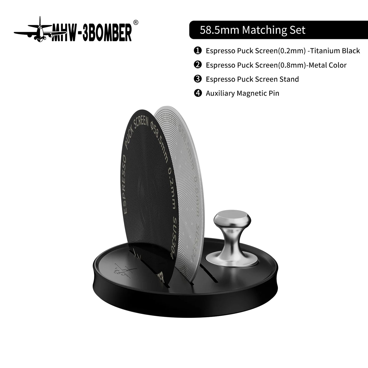 MHW-3BOMBER Espresso Puck Screen – 51/53/58.5mm Reusable Stainless Steel Coffee Filter, 0.8/0.2mm Thickness Coffee Tool