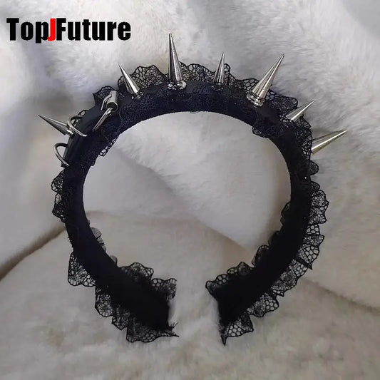 Subculture Y2K Women's Hairband – Harajuku Steampunk Gothic Lolita Punk Black Lace Rivet Pointed Nail Headband Accessory