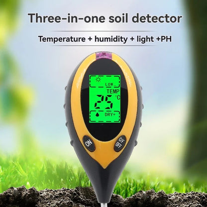 4 in 1 Soil Instrument - Illuminance, pH, Temperature & Humidity Test Detector with Digital Display and Backlight