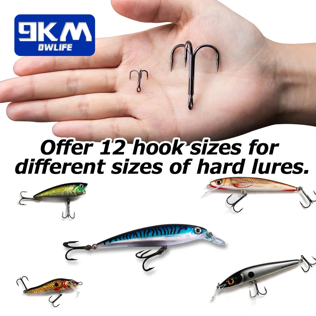9KM High Carbon Steel Treble Fishing Hooks – Barbed Triple Hooks for Hard Lures & Saltwater Fishing