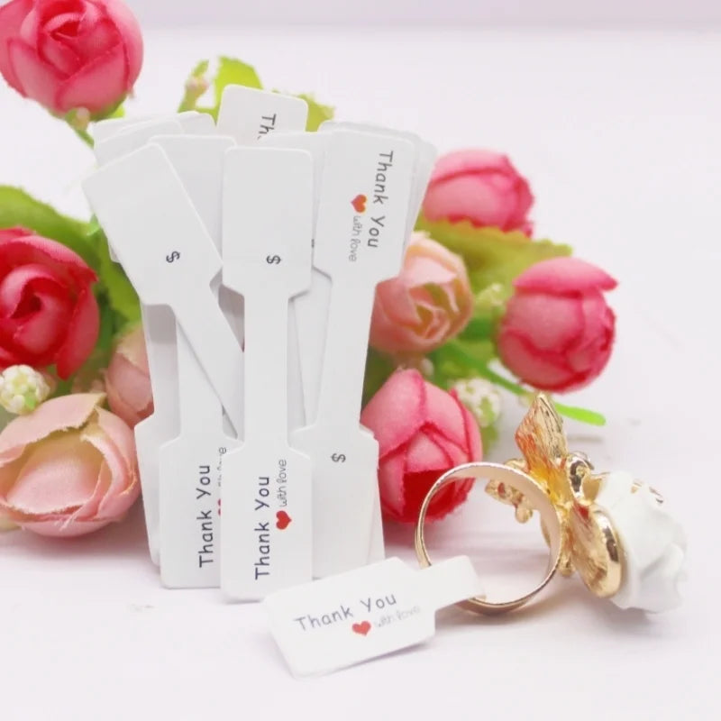 100PCS Multi-Style Ring Price Labels — White & Kraft Jewelry Tag Stickers 6×1.2cm