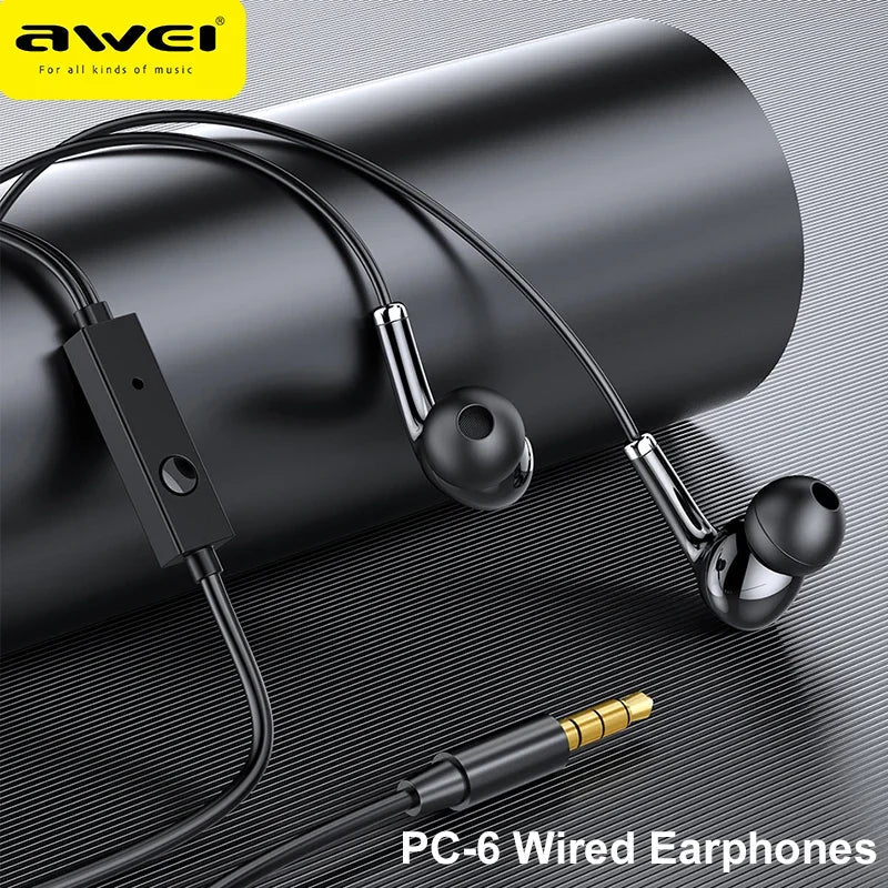 Awei Wired In-Ear Headphones – Bass Stereo Earbuds with Mic, In-Line Control for Phones & Sports