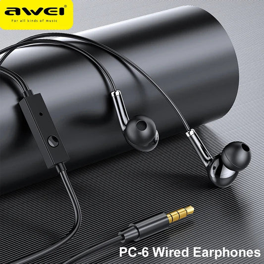 Awei Wired In-Ear Headphones – Bass Stereo Earbuds with Mic, In-Line Control for Phones & Sports