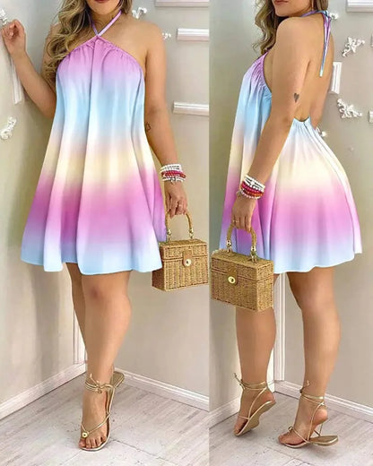 Floral Print Halter Neck Boho Dress – Backless Summer Spring Women’s Fashion Casual Elegant Sundress Clothing