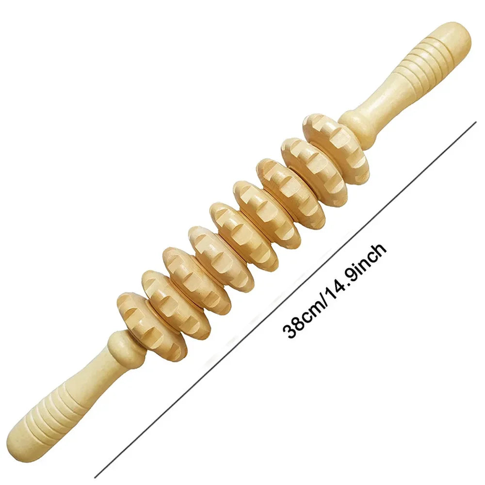9-Roller Wooden Massage Stick – Handheld Manual Massager for Cellulite & Muscle Pain Relief