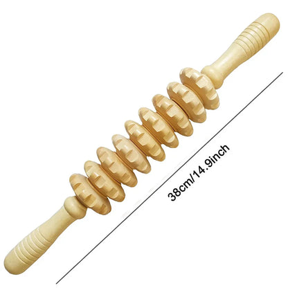 9-Roller Wooden Massage Stick – Handheld Manual Massager for Cellulite & Muscle Pain Relief