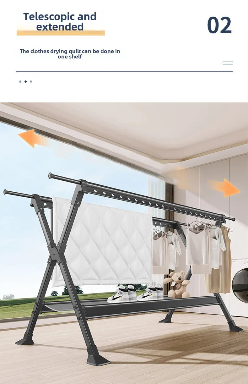 Floor-to-Ceiling Aluminum Drying Rack — Foldable Outdoor & Indoor Clothes Organizer for Kids' Clothing