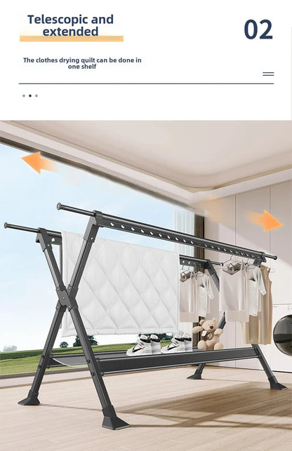 Floor-to-Ceiling Aluminum Drying Rack — Foldable Outdoor & Indoor Clothes Organizer for Kids' Clothing