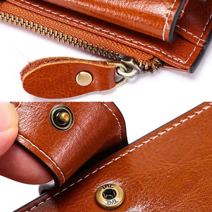 2024 New RFID Long Women’s Wallet — Genuine Leather Clutch with Zipper Coin Pocket, Card Holder & Printed Design