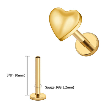Right Grand ASTM F136 Titanium 16G Heart Flat Back Labret Stud – Monroe, Lip, Helix, Tragus, Conch & Earlobe Cartilage Piercing Body Jewelry