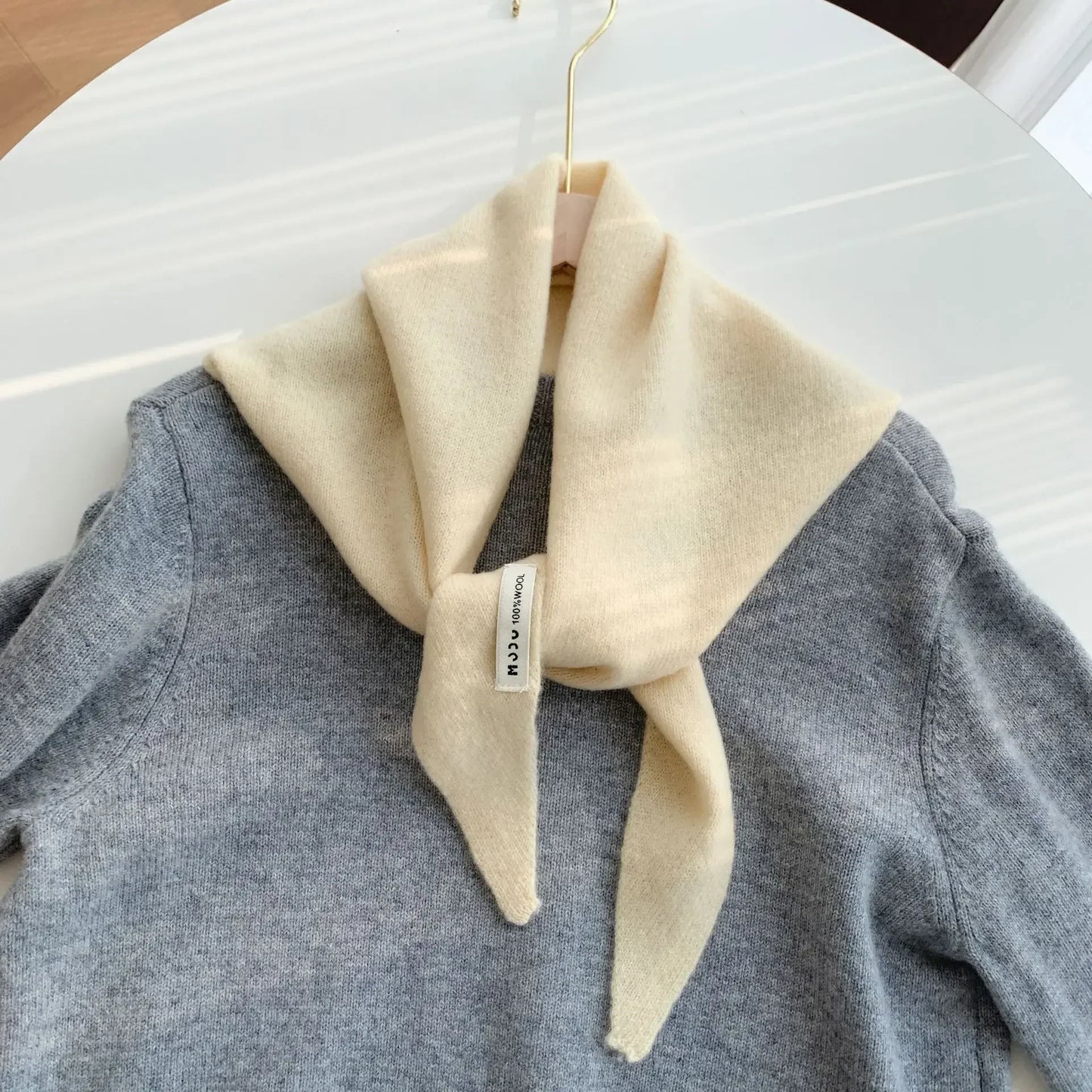 Women’s Wool Triangle Scarf – British Korean Knitted Headscarf & Warm Multi-Functional Wrap