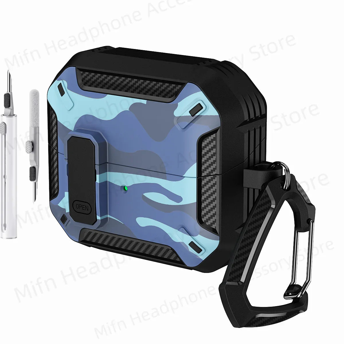 Camouflage Case for Galaxy Buds3 Pro – Carbon Fiber Protective Cover with Keychain & Cleaning Kit
