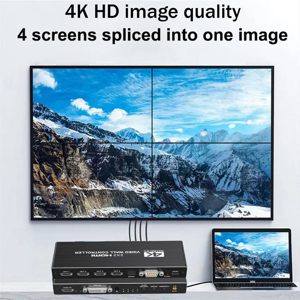 4K HDMI Video Wall Controller : Multi-Screen Processor Splicer - Supports 2x2 Configuration and Various Input/Output Options