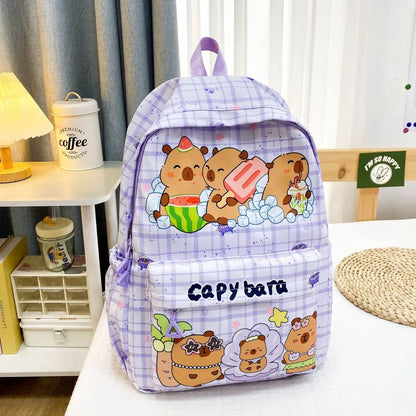 Cute Capybara Backpack | Large Capacity, Breathable Nylon Schoolbag for Students, Women & Girls, Ultra-Light Book Bag