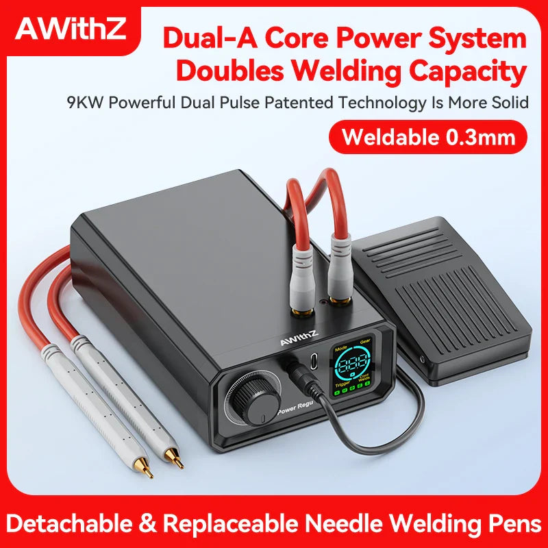 Awithz 9000W Portable Spot Welder – High Power 1330A Pedal Welding Machine with Adjustable Settings for 18650 Battery DIY Spot Welding Tool