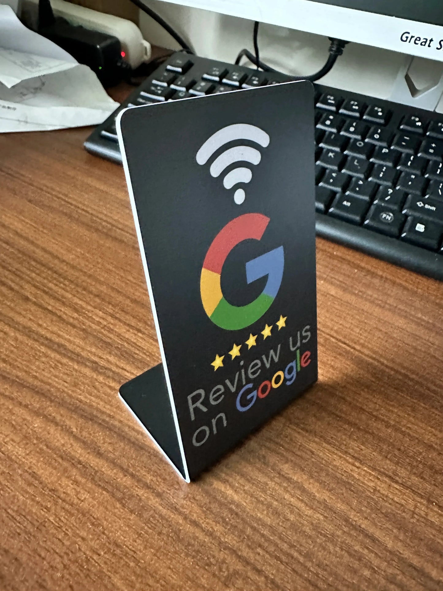NFC215 Programmable Google Review Acrylic Stickers – 13.56MHz Waterproof NFC Station Table Stand Card