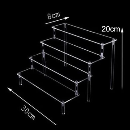 Acrylic Display Stand Rack - 1-4 Tier Transparent Trapezoid Organizer Shelf For Cupcakes, Perfume, Dolls & Collectibles