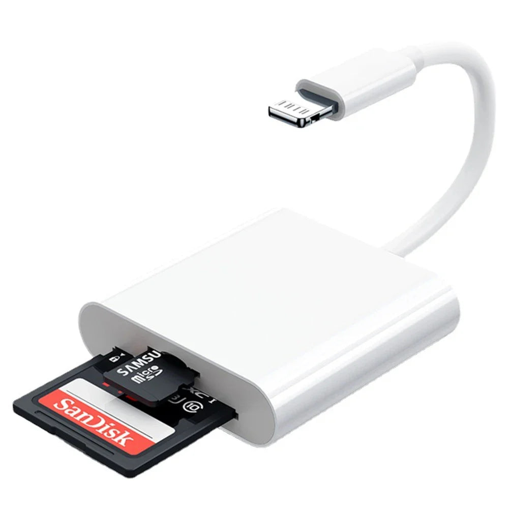 2-in-1 Lightning to SD/TF Card Reader – OTG Flash Adapter for iPhone 14/13/12 Pro Max & iPad, USB 3.0 Memory Card Adapter