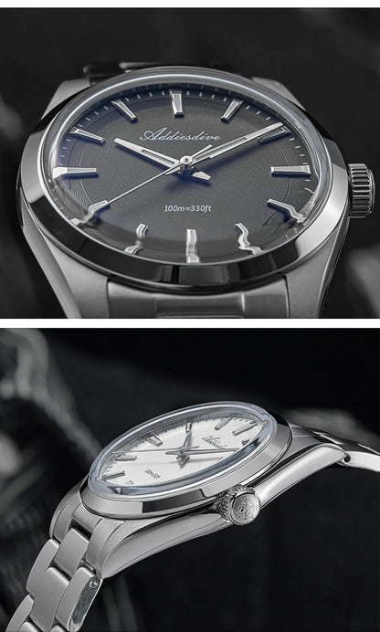 ADDIESDIVE 36MM Men's Stainless Steel Quartz Watch — Luxury Bubble Mirror Glass, 100M Waterproof Timepiece AD2066