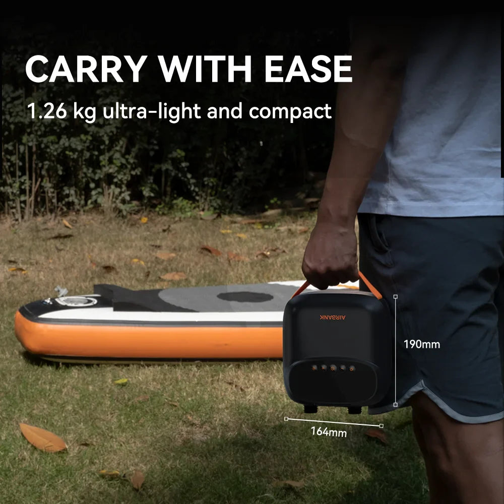 Airbank Rechargeable SUP Pump | 20PSI Inflatable PVC Boat & Kayak Accessories | Perfect for Surfing, Kite, Mattress, and Tent