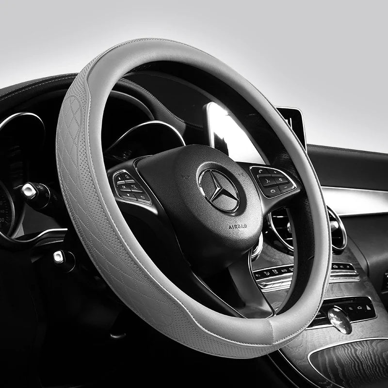 Napa Leather Perforated Car Steering Wheel Cover – Non-Slip, Breathable, Universal 15 Inch (Approx. 38.1cm) Patchwork Design