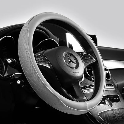 Napa Leather Perforated Car Steering Wheel Cover – Non-Slip, Breathable, Universal 15 Inch (Approx. 38.1cm) Patchwork Design