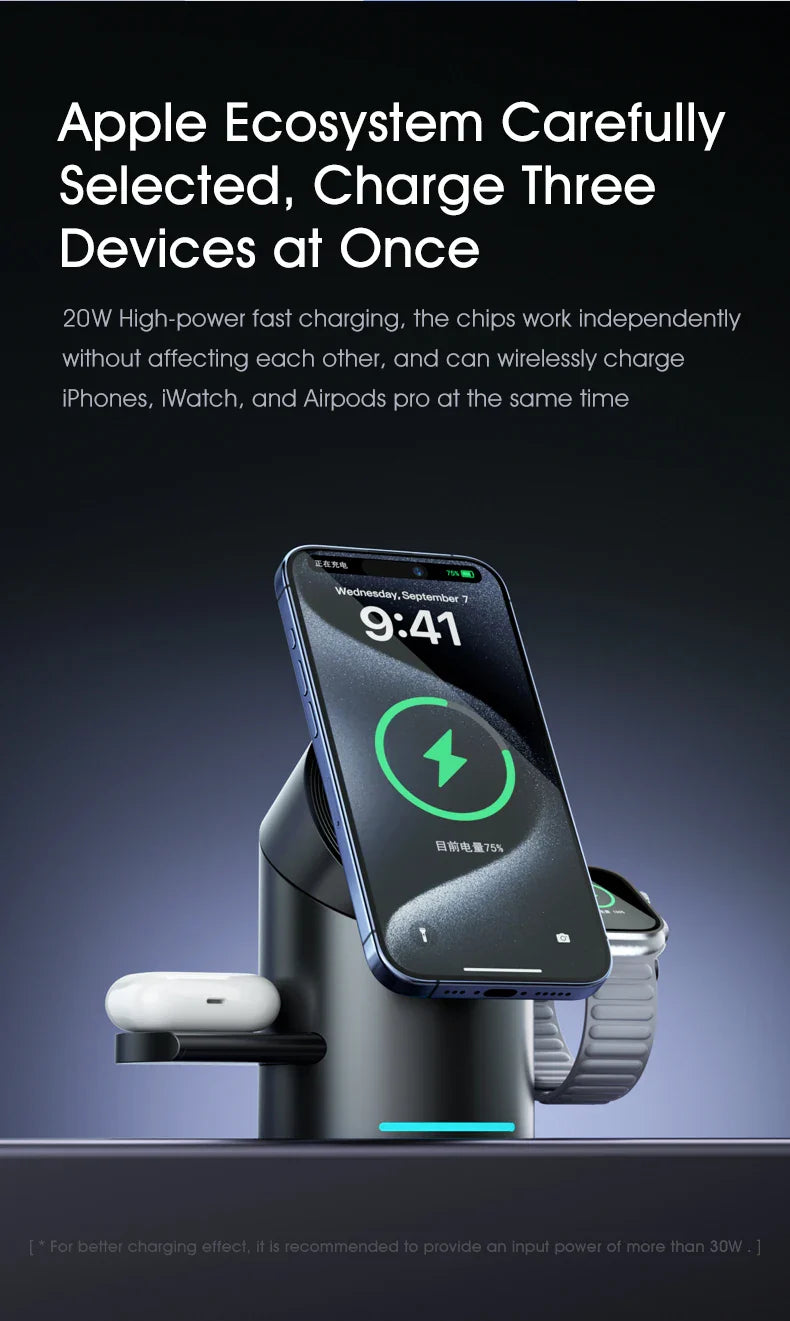 Truly Qi2 3-in-1 MagSafe Magnetic Touch Wireless Charger — Fast Charging Dock for iPhone, Android, Apple Watch & AirPods