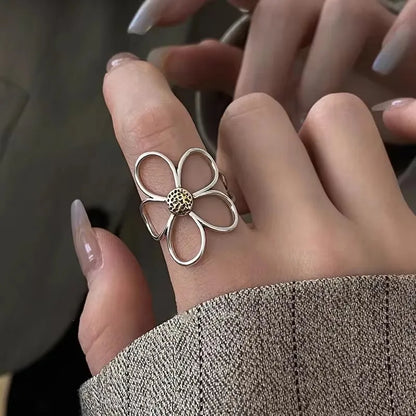 VENTFILLE 925 Sterling Silver Adjustable Ring – Vintage Hollow Line Punk Hip Hop Couple Jewelry