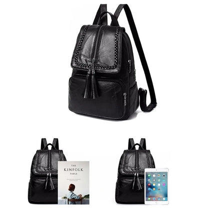 Women's Classic Black Waterproof Backpack - Multi-Function School and Travel Shoulder Bag