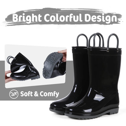 Shevalues Kids Waterproof Rain Boots – Non-Slip Toddler Boots with Easy-On Handles for Boys & Girls
