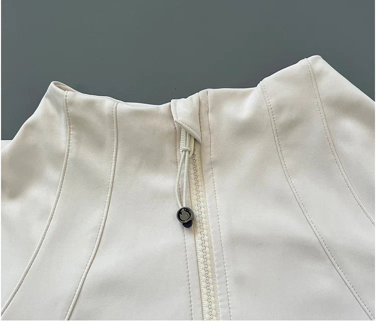 Quick Dry Stand-Up Collar Fitness Jacket for Women – Slim-Fit Zipper Yoga, Running & Cycling Top