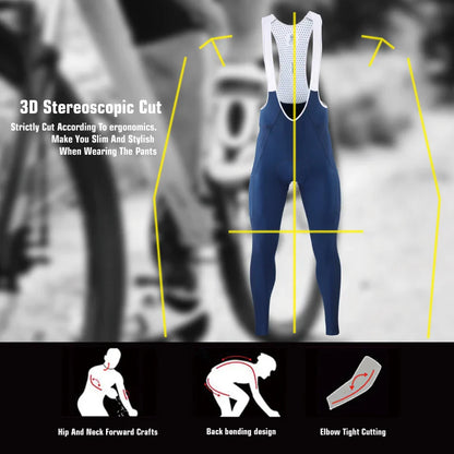 KEMALOCE Men's Cycling Long Pants, Autumn Blue & Grey, Gel Pad, Reflective Bike Bib, Breathable Bicycle Trousers with Rear Pocket
