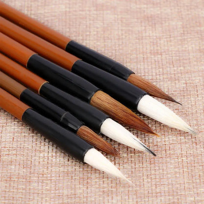 6PCS Traditional Calligraphy Brush Set – Bamboo Wolf Hair Writing Brushes for Painting, Practice & Art Use
