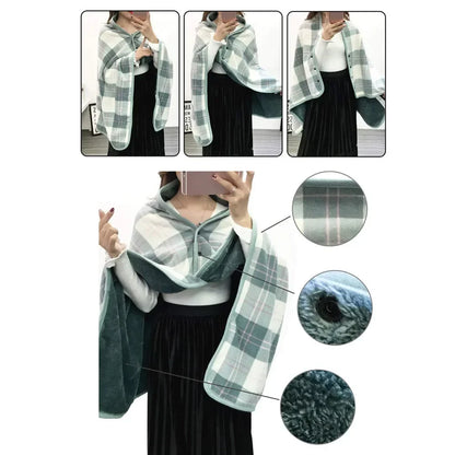 Women’s Double-Layer Tartan Plaid Blanket Scarf – Winter Warm Multifunction Shawl Wrap