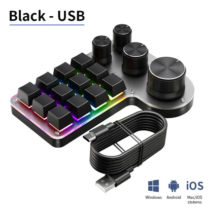 12-Key 4-Knob RGB Programming Macro Keyboard – Hot Swappable Mechanical Gaming Macropad for Photoshop, Editing & Custom Shortcuts