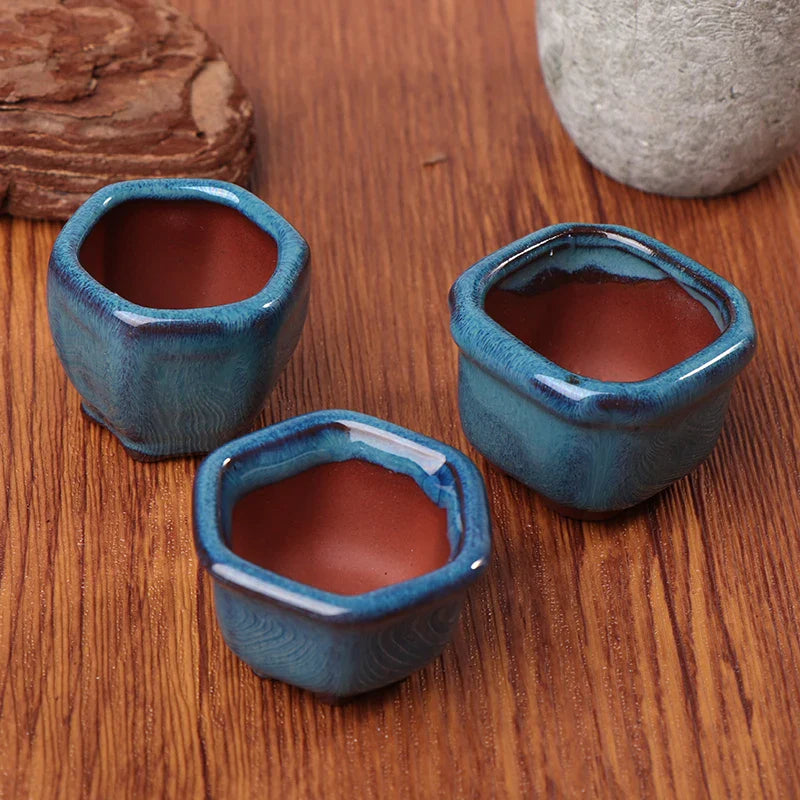 Mini Chinese Style Ceramic Bonsai Pot – Breathable Succulent Planter with Drainage Holes for Home