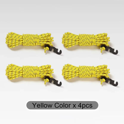 4pcs Outdoor Tent Guy Lines – Reflective Camping Ropes with Aluminum Tensioner & Pouch for Tent, Tarp, Canopy