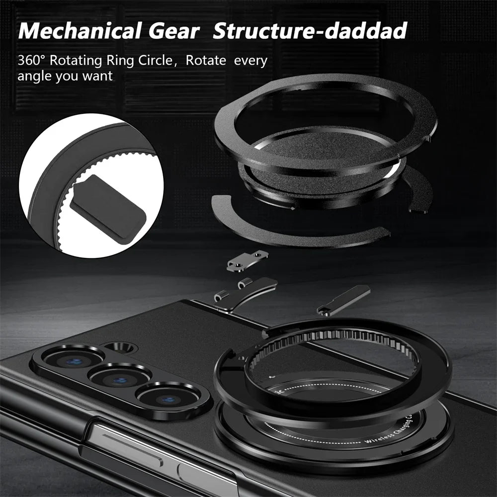 360° Rotating Magnetic Ring Case for Samsung Galaxy Z Fold 6/5/4/3 5G – Hinge Protection Phone Cover with Holder