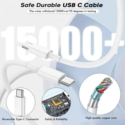 PD 60W USB-C to USB-C Fast Charging Cable – 2M Power Delivery Cord for iPhone 6-16 Series, iPad & USB-A Devices