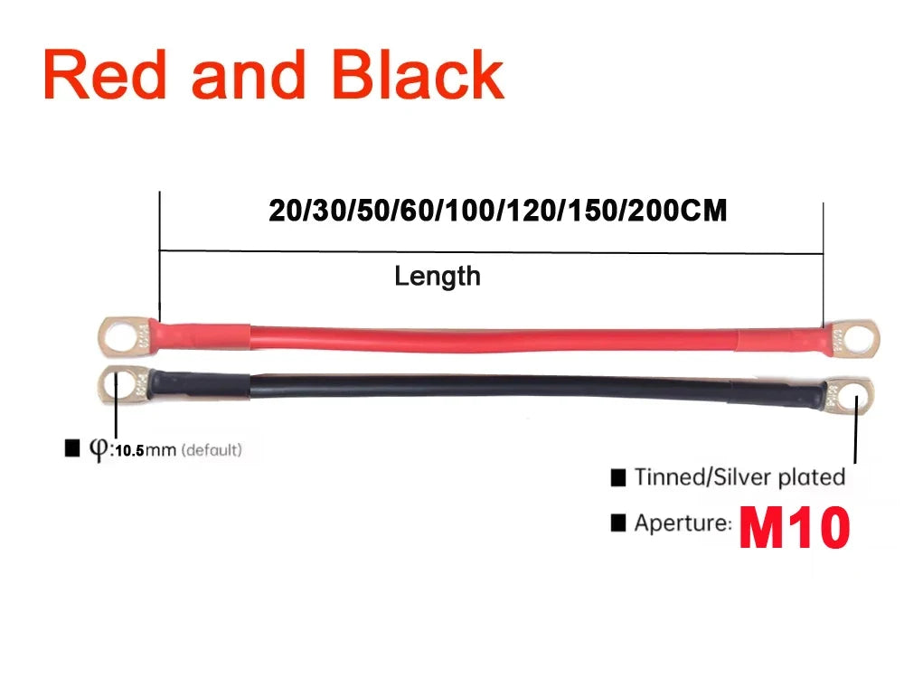 Super Soft Silicone Battery Cable - 10/8/6/4/2AWG Wire with SC Terminals M8 M10 M6 for Car Inverter, UPS & Power Connections