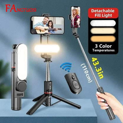 FANGTUOSI 2025 L15 Wireless Selfie Stick Tripod – Foldable Monopod with LED Light for Smartphones, TikTok & Live Shooting
