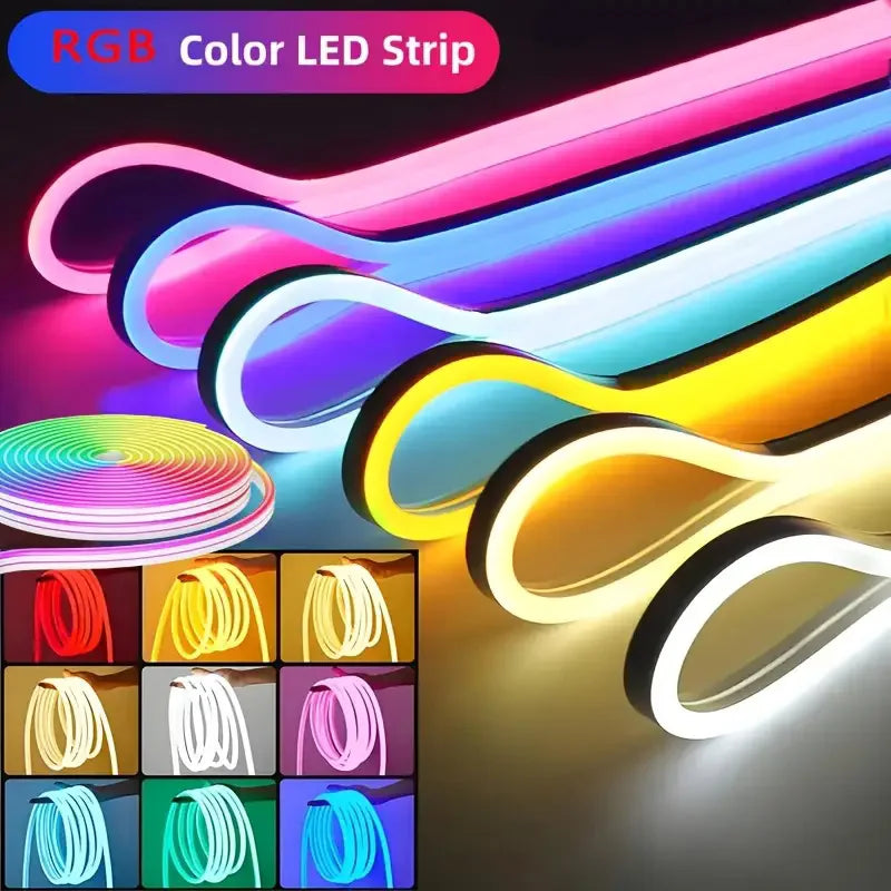 EU Plug DC24V RGB Neon LED Strip – 3535 Bluetooth Music Sync Waterproof Rope Light, 5-30M for Indoor & Outdoor Decor