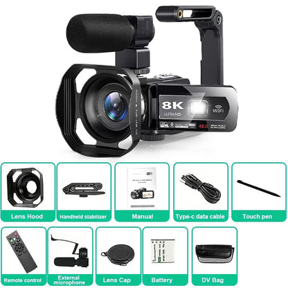 8K Digital Video Camera – 64MP Professional Recorder with 18X Digital Zoom, 3-Inch LCD Touch Screen Camcorder