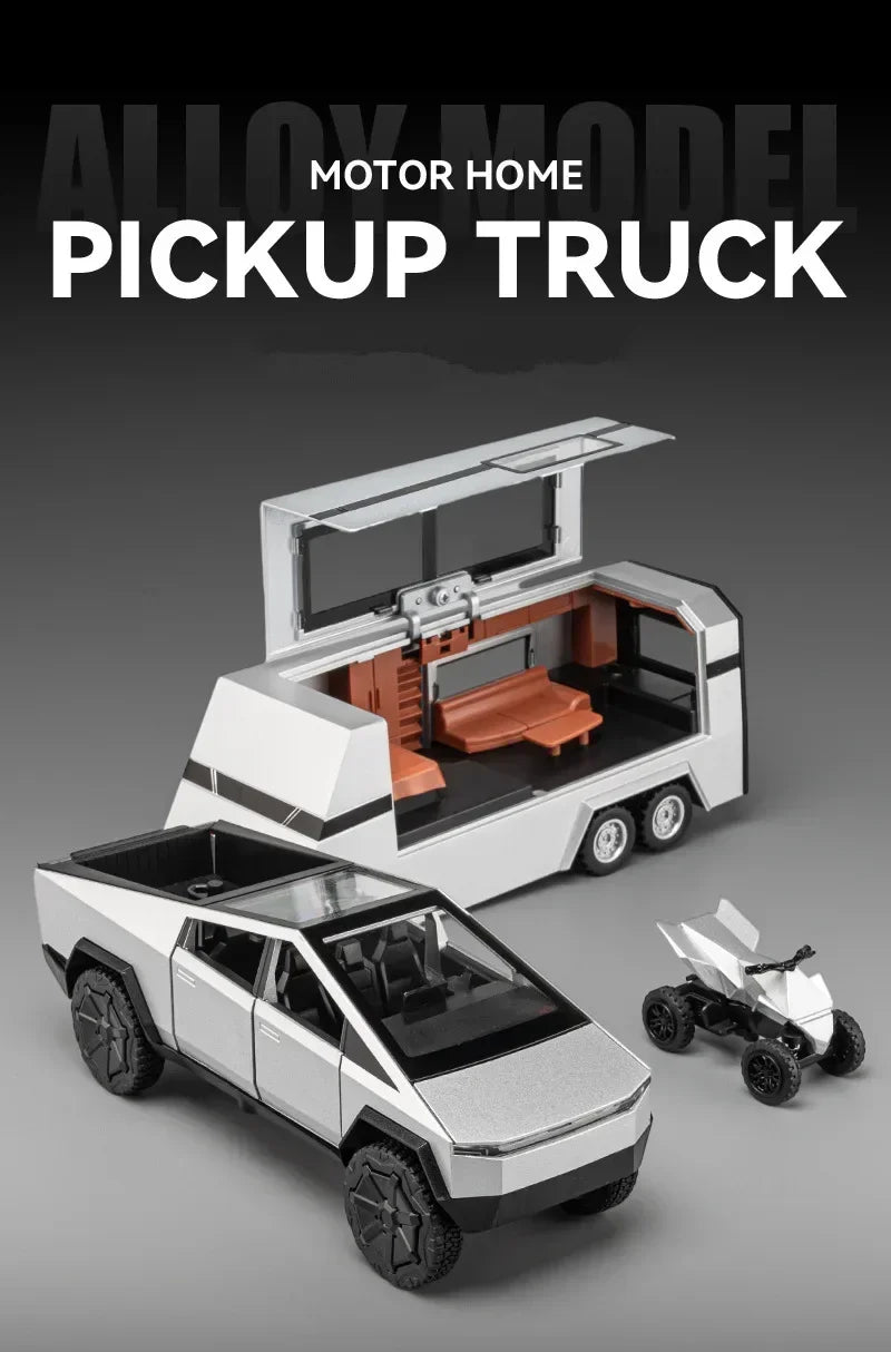 1:32 Tesla Cybertruck Diecast Alloy Model Car with Sound & Light – Off-Road Truck Toy Gift for Kids with Carrying Suitcase