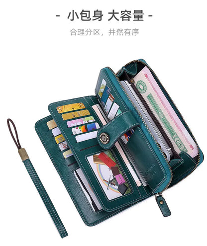 RFID Anti-Theft Retro Large Capacity Women's Wallet – Multi-Card Zipper Wallet with Wrist Strap