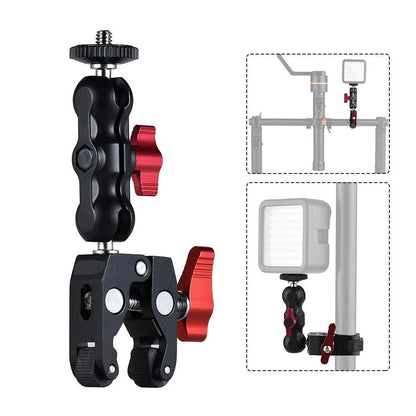 Super Clamp Camera Mount with 360° Ballhead Magic Arm - Double Ball Head Adapter for DSLR, GoPro, LED Lights, & Phone