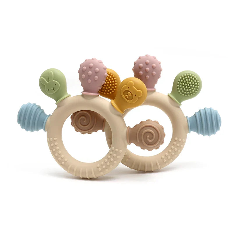 Multicolor Silicone Baby Teething Ring – Handheld Teether Toy for 0-12 Months, Chew Beads Sensory Gum Relief Soother