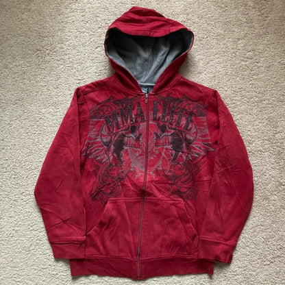 Y2K Harajuku Skull Embroidered Padded Coat - Vintage Hip Hop Faux Fur Collar Casual Couple Jacket