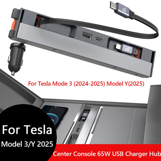 Tesla Model Y 2025 Retractable Center Console USB Hub – Fast Charging Dock for Model 3 & Highland Phones